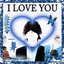 a picture of a man with his eyes closed and the words " i love you " above him