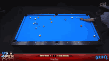 a pool table with griffs written on the bottom