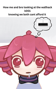 a cartoon of a girl with a thought bubble that says " how me and bro looking at the wallhack k001
