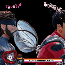a cartoon of a man kissing a woman with the name sunekendo real at the top