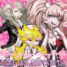 a collage of anime characters with the words time for abbys hots on the bottom