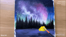 a painting of the aurora borealis with the words wow art on the bottom