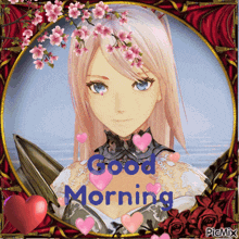a picture of a girl with the words good morning