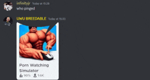 a screenshot of a discord conversation with a picture of a muscular man holding a mouse