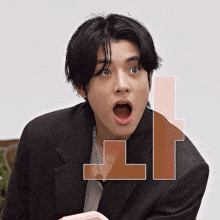 a close up of a person 's face with the letter l on the bottom
