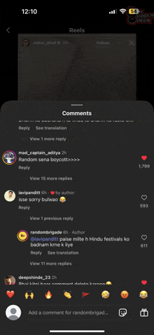 a screenshot of a social media app showing comments