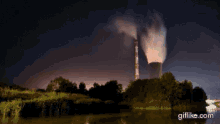 ugljevik powerplant chimney bosnia night