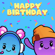 a happy birthday greeting card with two cartoon characters on it