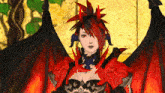 a woman with red hair and black wings looks like a demon