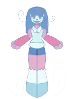a cartoon drawing of a girl with blue hair
