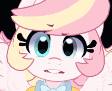 a close up of a cartoon character 's face with big eyes