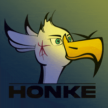 a cartoon drawing of a bird with the word honke underneath it
