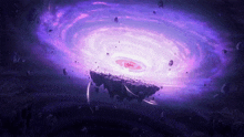 a floating island in the middle of a purple galaxy .