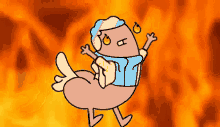 a cartoon character with a hot dog on its back
