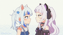 a drawing of a girl with cat ears and a girl with pigtails
