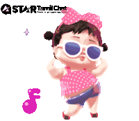 a cartoon of a little girl wearing sunglasses and a bow