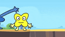 a blue cartoon character is holding a yellow cartoon character .