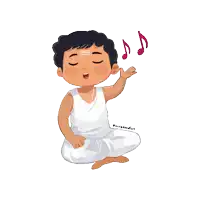 a cartoon drawing of a boy singing with music notes coming out of his ears