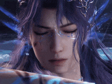 a man with purple hair and a crown on his head