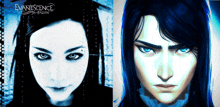 a picture of evanescence and a picture of a person with long blue hair
