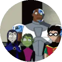 a group of teen titans standing next to each other in a circle