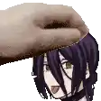 a pixel art of a person putting a hat on another person .