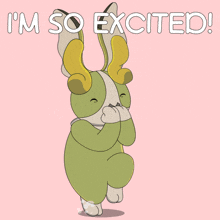 a cartoon of a rabbit with the words " i 'm so excited " written above it