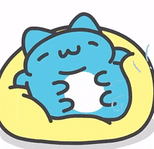 a cartoon cat is laying on a yellow pillow with its eyes closed .