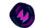 a purple and blue circle with a purple lightning bolt on it .