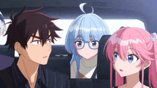 a group of anime characters are in a car