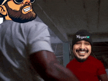 a man with a beard wearing a beanie that says blizzard