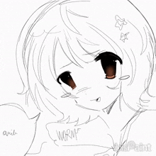 a black and white drawing of a girl with the word worms written on it