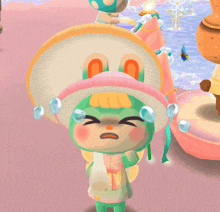 a cartoon character with tears running down her face is wearing a sombrero
