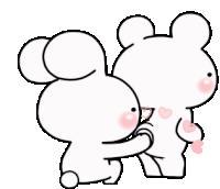 a couple of cartoon bears standing next to each other and hugging .