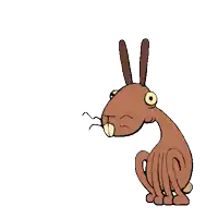 a cartoon drawing of a rabbit with big eyes