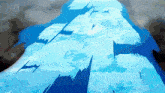 a painting of a mountain covered in ice and water