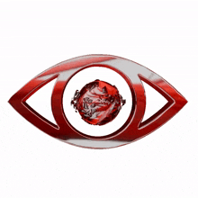 a silver and red eye with a red ball in the middle