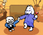 a pixel art drawing of a skeleton and a rabbit