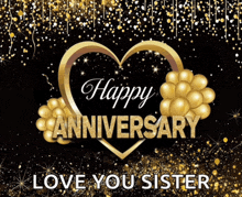 a happy anniversary card for a sister with a heart and balloons