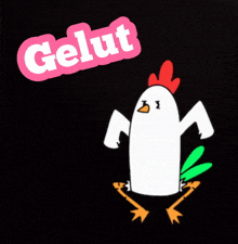 a picture of a chicken with the word gelut on top of it