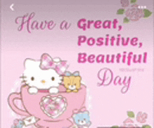 a hello kitty greeting card that says `` have a great positive , beautiful day ''