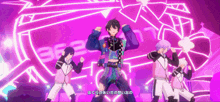 a group of anime characters are dancing on a stage in front of a purple background with the number 36 on it