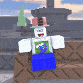 a roblox character is sitting on a couch with a game controller on his shirt