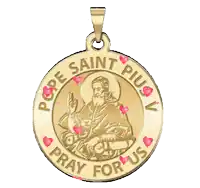 a gold coin that says ' pope saint pio ' on it