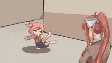a cartoon of a girl falling on the ground
