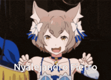 a picture of a cat girl with the words " nyalejando fierro " on the bottom