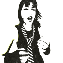 a black and white drawing of a girl with a pink star behind her