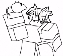 a black and white drawing of a person carrying a box .