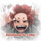 a picture of a red haired anime character with the name kirishima de esme on the bottom