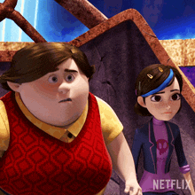 two cartoon characters standing next to each other with netflix written on the bottom right